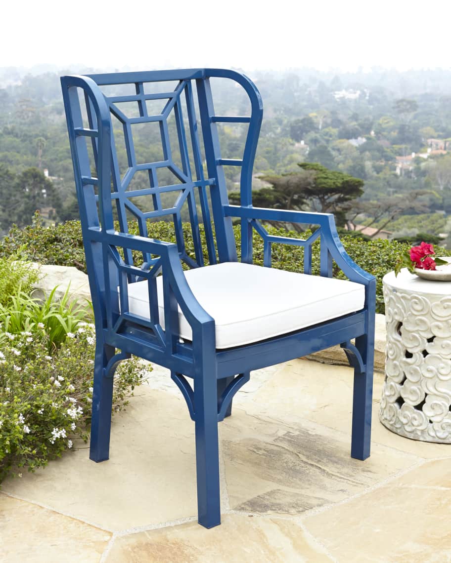 Neiman Marcus Tamsin Blue Chinoiserie Outdoor Wing Chair | Neiman