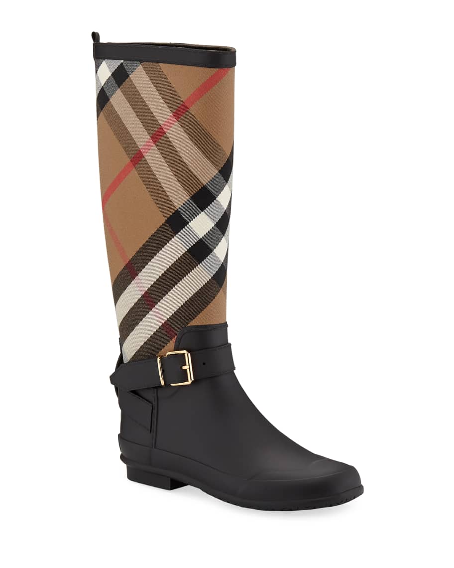 Burberry Simeon Check Print Rain Boot Black Neiman Marcus