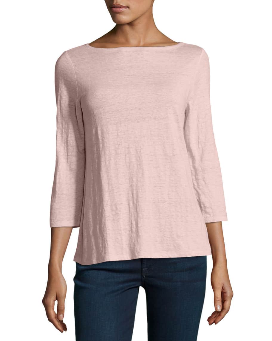 Eileen Fisher 3/4-Sleeve Organic Linen Jersey Top | Neiman Marcus