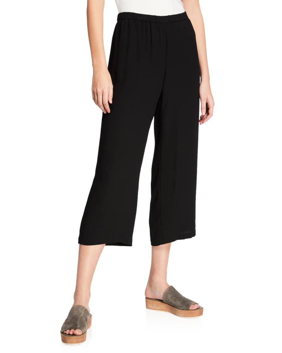 Eileen Fisher Cropped Silk Georgette Straight-Leg Pants | Neiman Marcus