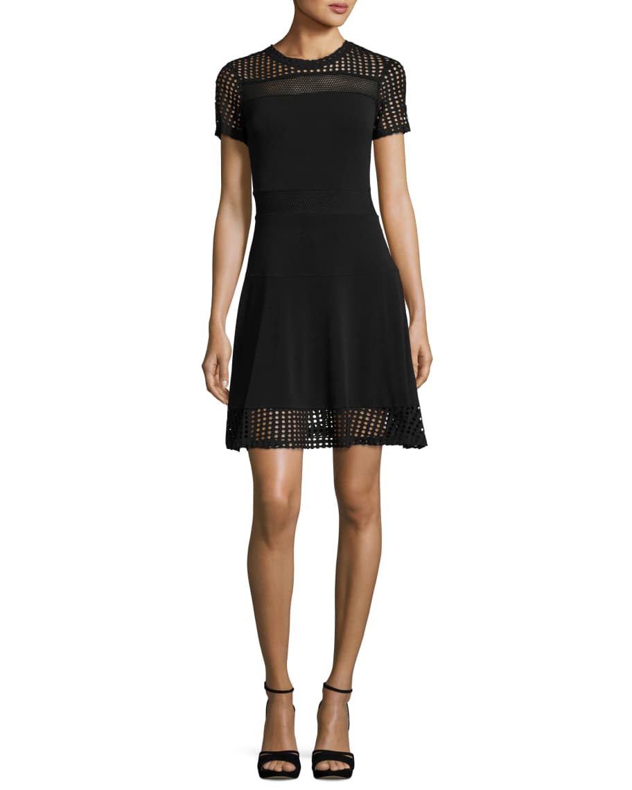 MICHAEL Michael Kors Short-Sleeve Mesh-Combo Dress | Neiman Marcus