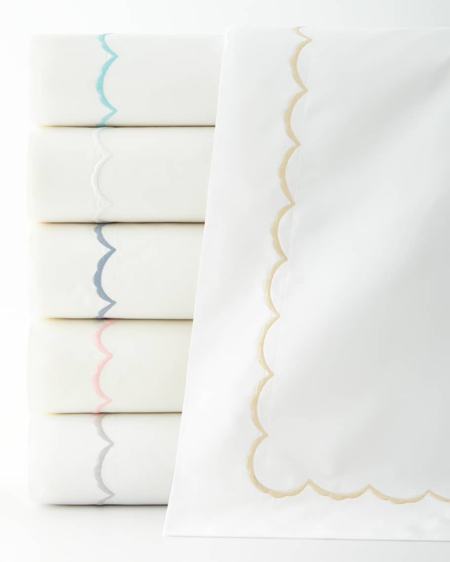 Matouk Scallop Full/Queen Embroidered 350 Thread Count Flat Sheet
