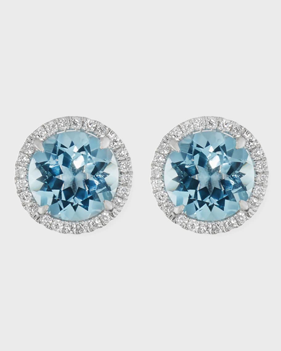 Frederic Sage 18K White Gold Blue Topaz Diamond Halo Stud Earrings ...