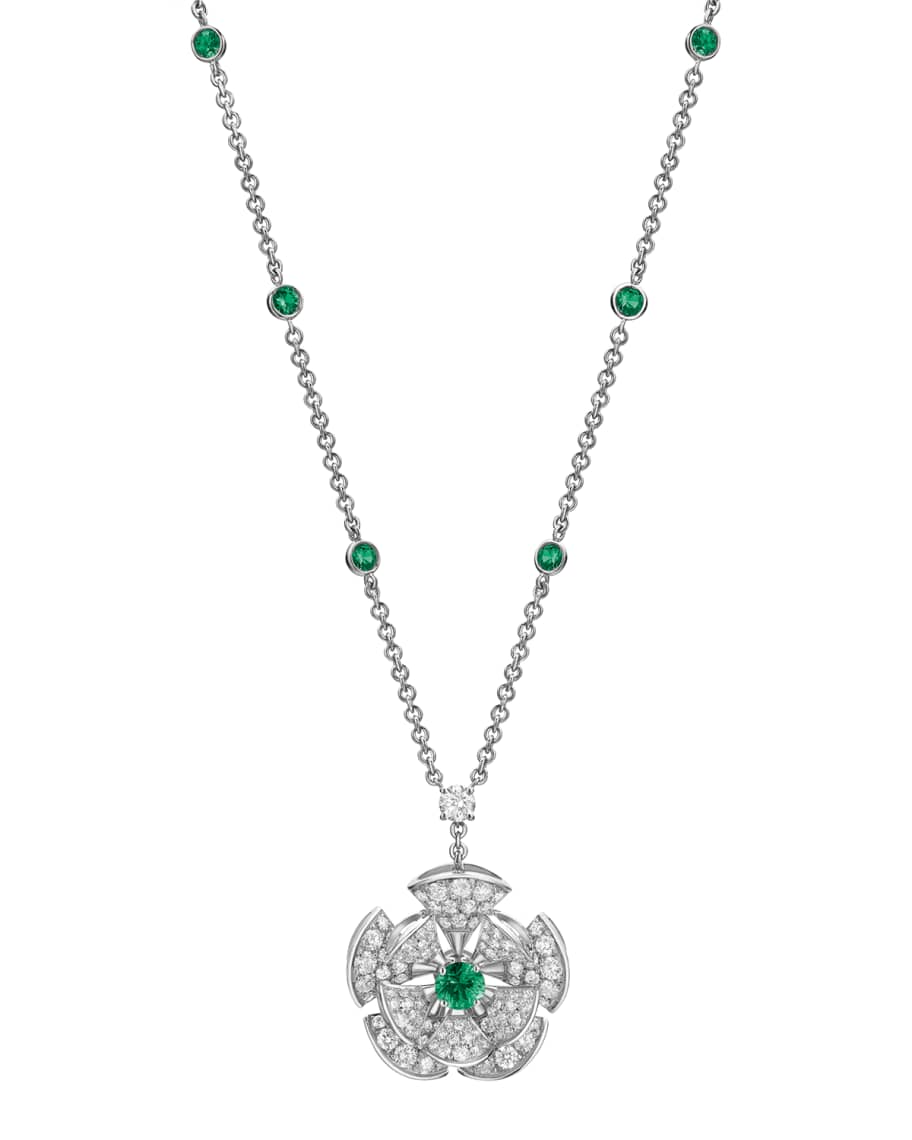 BVLGARI Divas' Dream Emerald and Diamond Pendant Necklace in 18k White ...