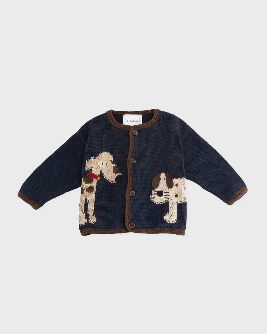 Art Walk Woof Woof Cotton Button-Front Sweater, Blue, Size 6