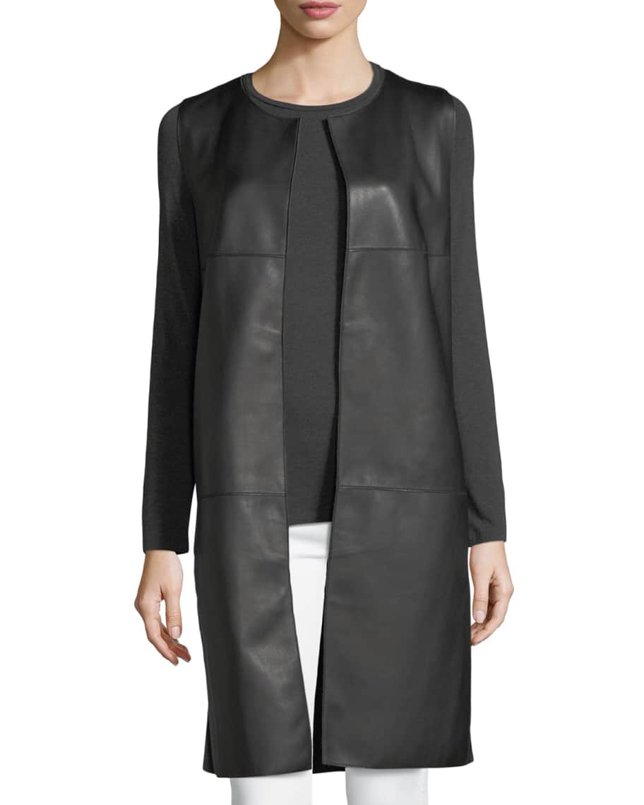 Neiman Marcus Leather Collection Long Paneled Leather Vest | Neiman Marcus