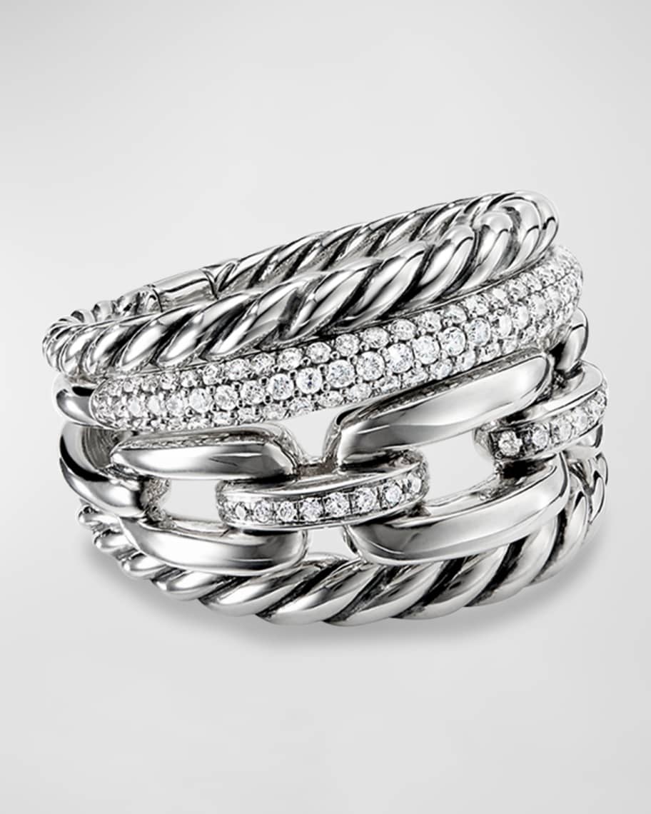 David Yurman Wellesley Sterling Silver Four-Row Ring with Diamonds ...