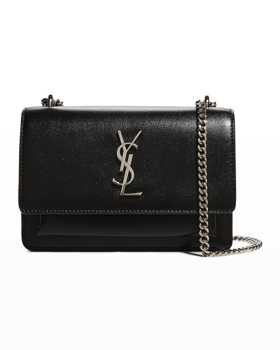 SAINT LAURENT 2090$ Small Sunset Chain Wallet In Black Coated Bark Leather