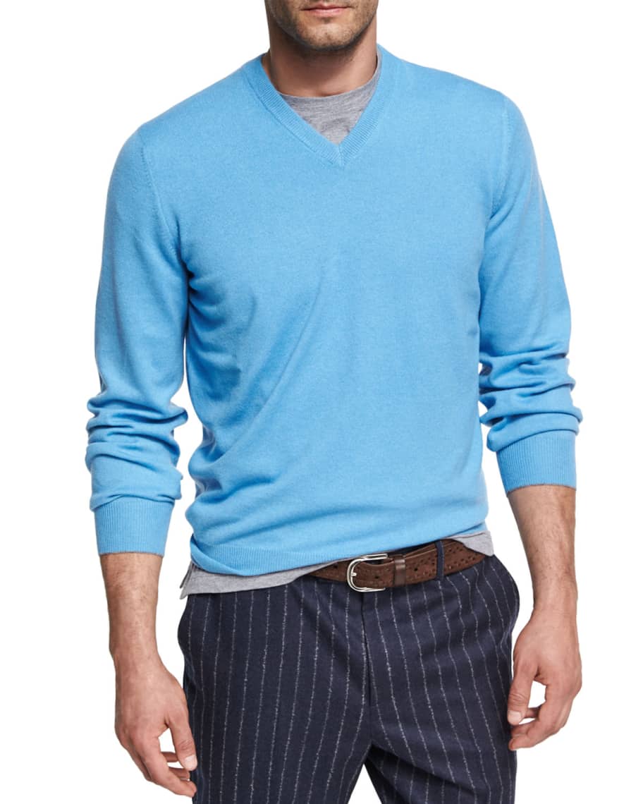 Brunello Cucinelli Men's Cashmere V-Neck Sweater | Neiman Marcus