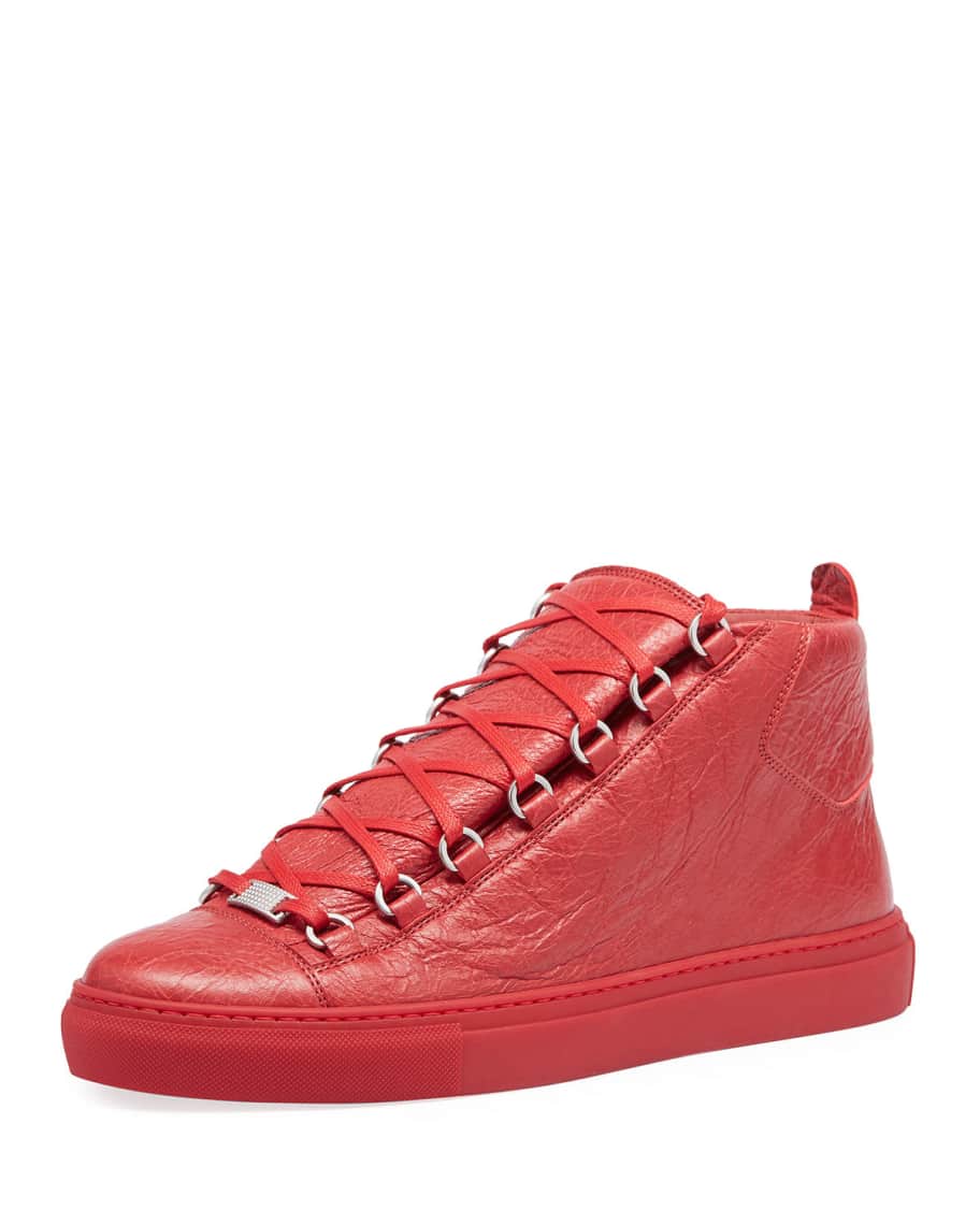 Balenciaga Men s Arena Leather Mid Top Sneakers Neiman Marcus