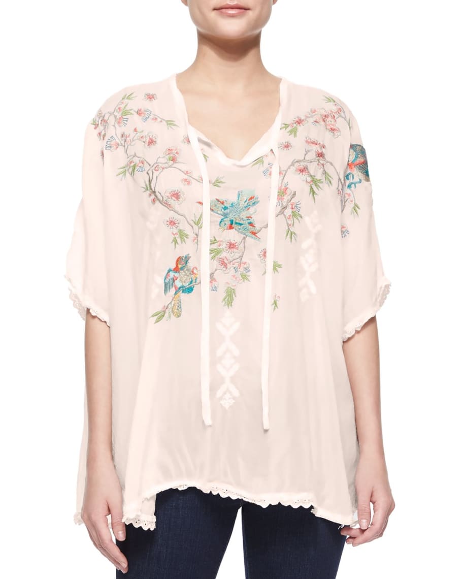 Johnny Was Collection Sakura Short-Sleeve Embroidered Poncho | Neiman ...