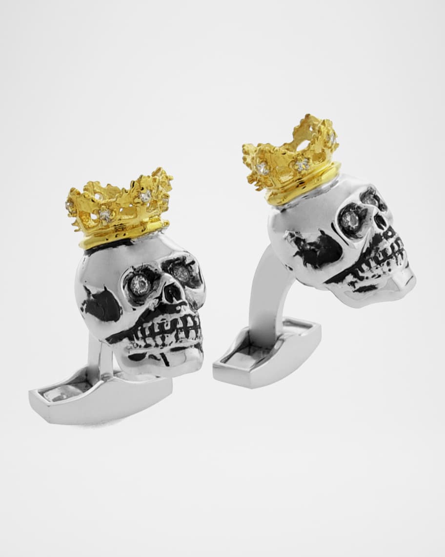 Tateossian King Skull Cuff Links w/Golden Plating | Neiman Marcus
