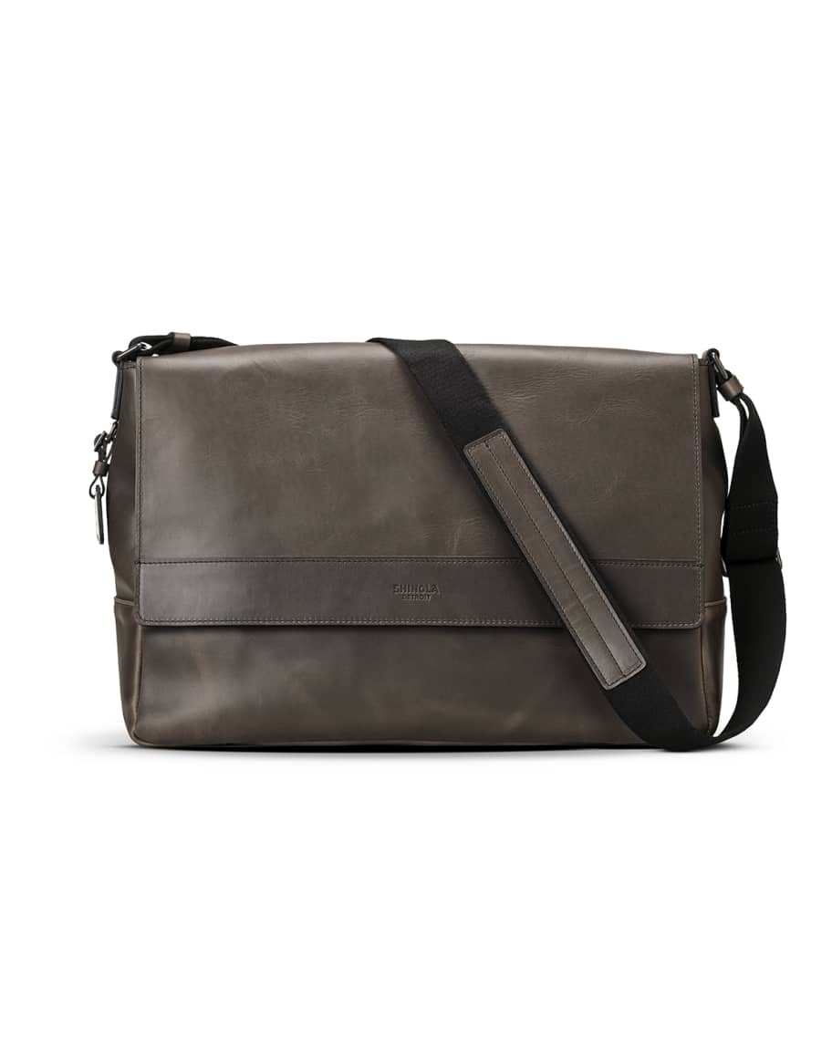 Shinola Men's EastWest Leather Messenger Bag Neiman Marcus