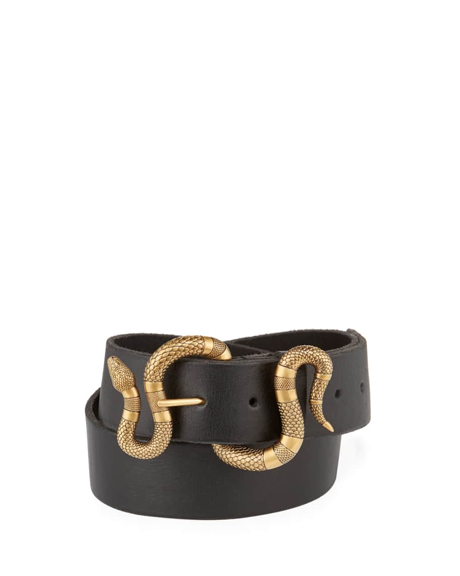 Gucci Leather Snake-Buckle Belt | Neiman Marcus