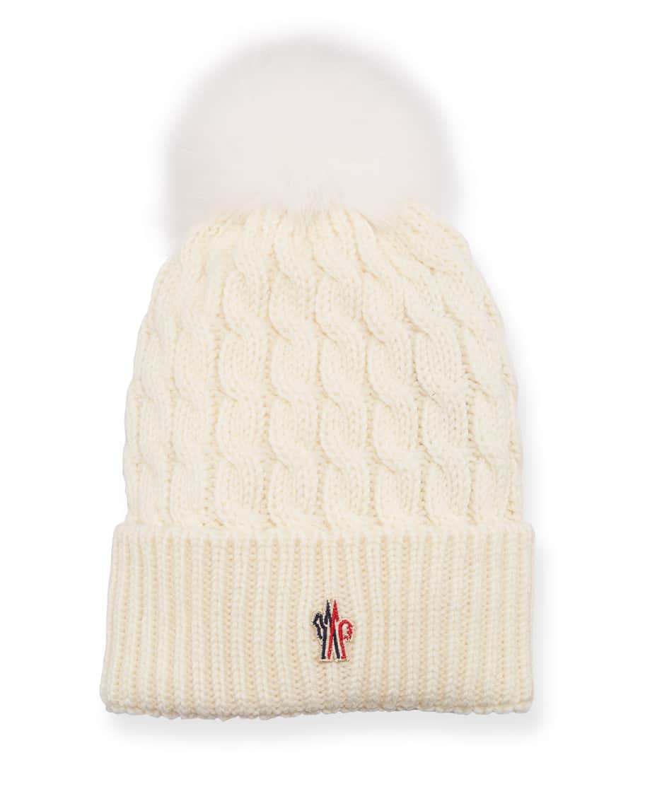 Moncler Berretto Knit Hat w/ Fur Pompom | Neiman Marcus