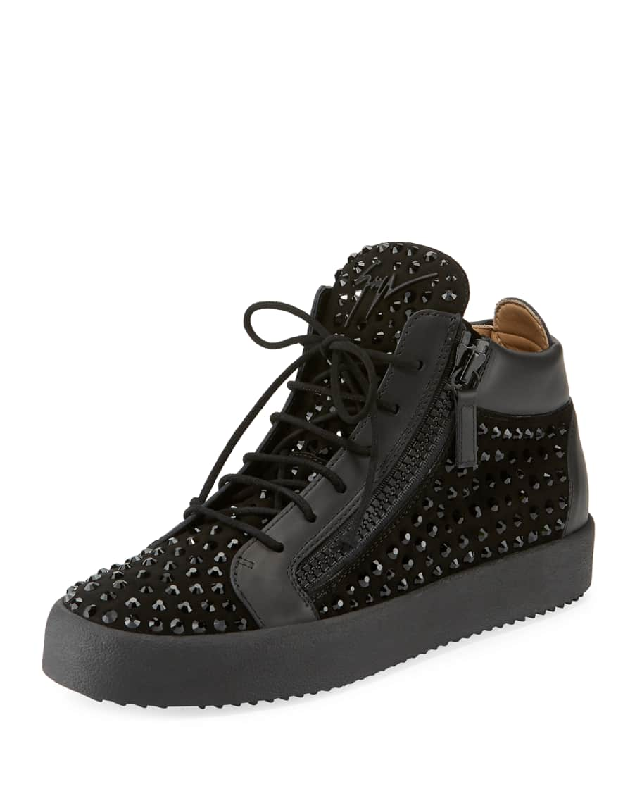 Giuseppe Zanotti Men's Swarovski Crystal Studded Suede Mid-Top Sneakers ...