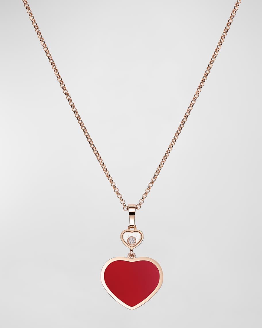 Chopard Happy Hearts 18K Rose Gold Carnelian & Diamond Pendant Necklace