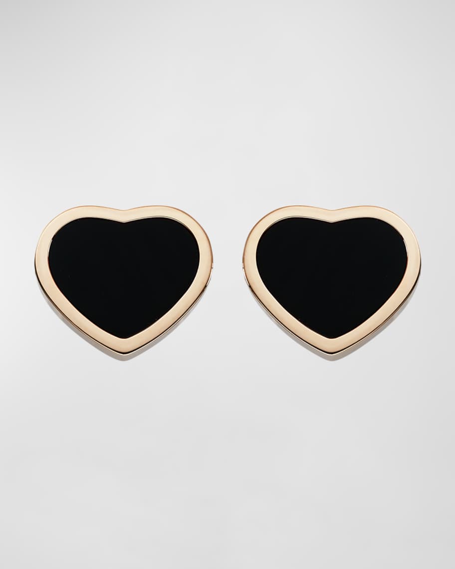 Chopard Happy Hearts 18K Rose Gold Onyx Stud Earrings | Neiman Marcus