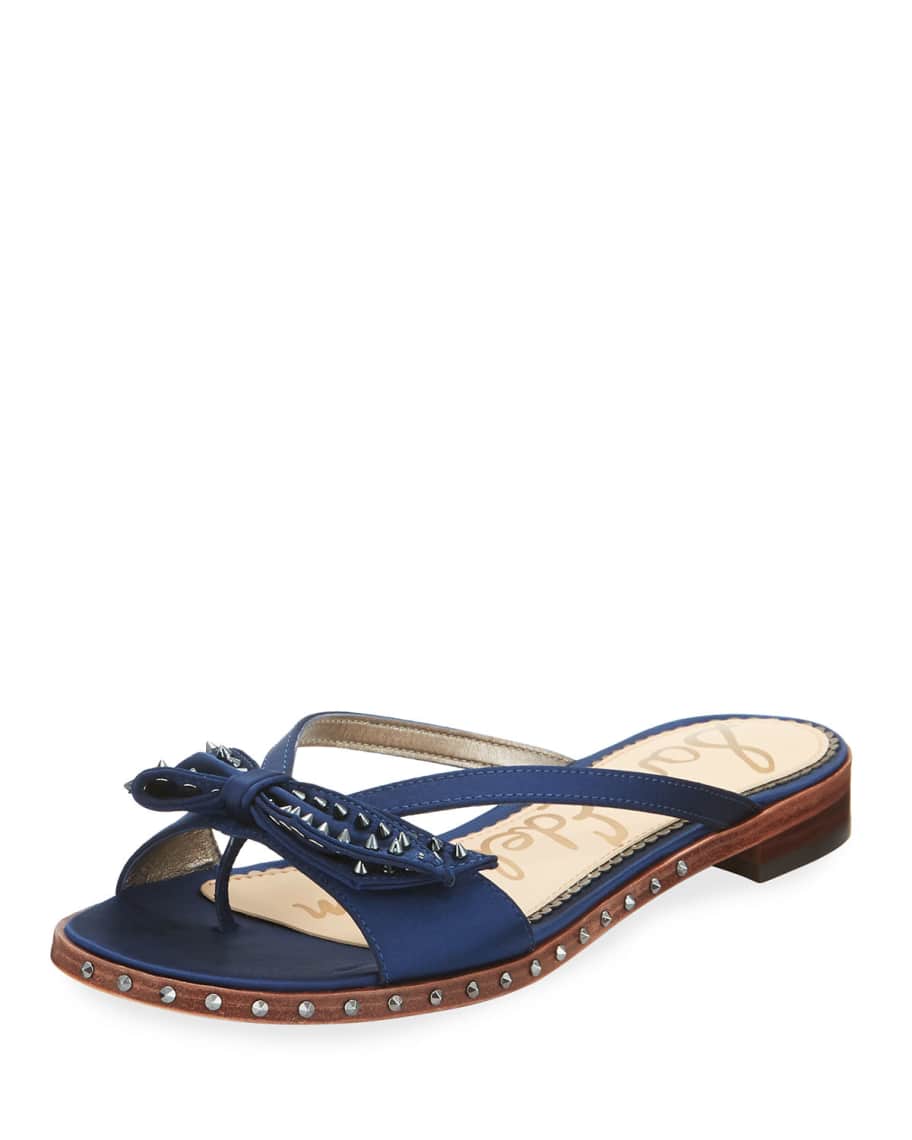 Sam Edelman Dariel Studded Satin Bow Flat Thong Sandal Neiman Marcus