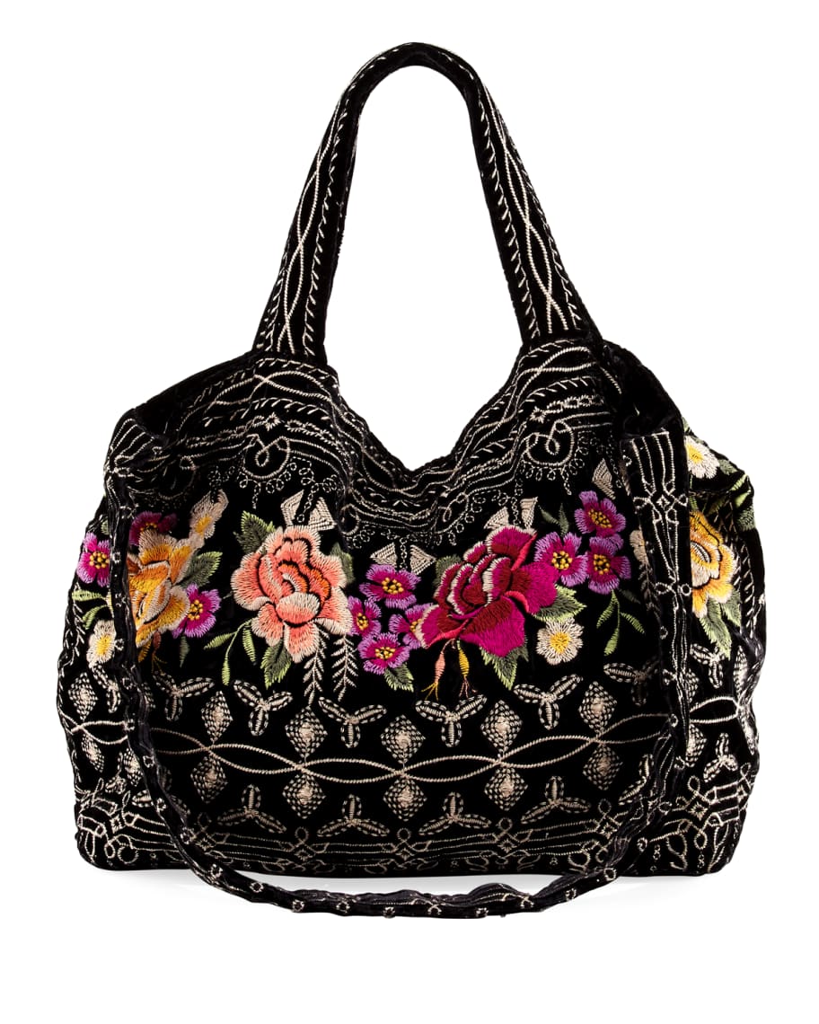 Wholesale Tote Bags - Velvet Purse with Flower Embroidery