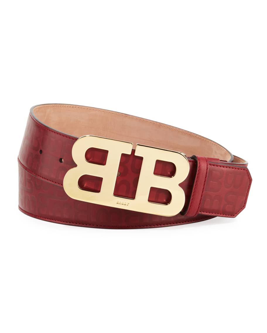 Bally Mirror B Stamped Leather Belt Red Neiman Marcus