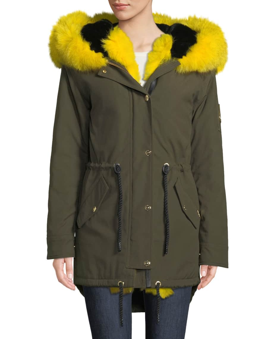 Moose Knuckles Stellar Long-Sleeve Hooded Canvas Parka Jacket w/ Fur ...