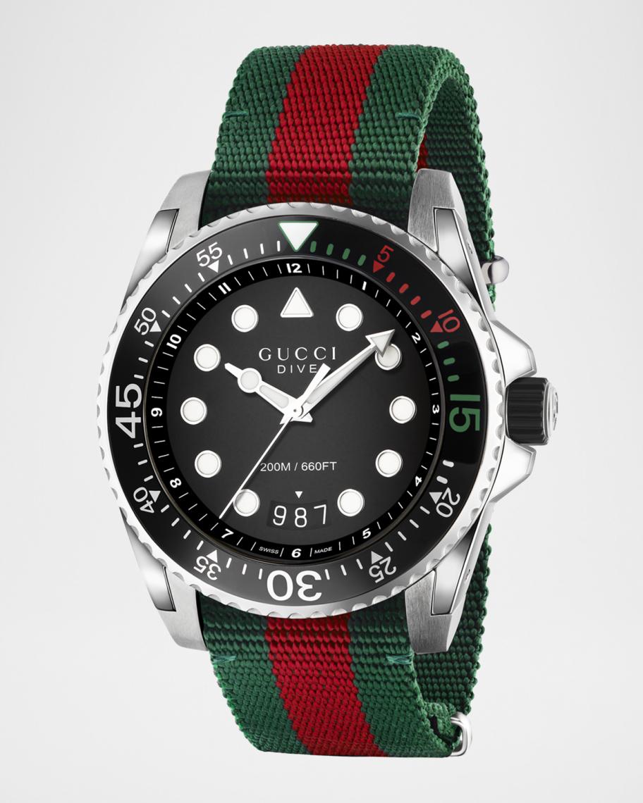 Gucci 45mm Gucci Dive Watch w/ Nylon Web Strap | Neiman Marcus
