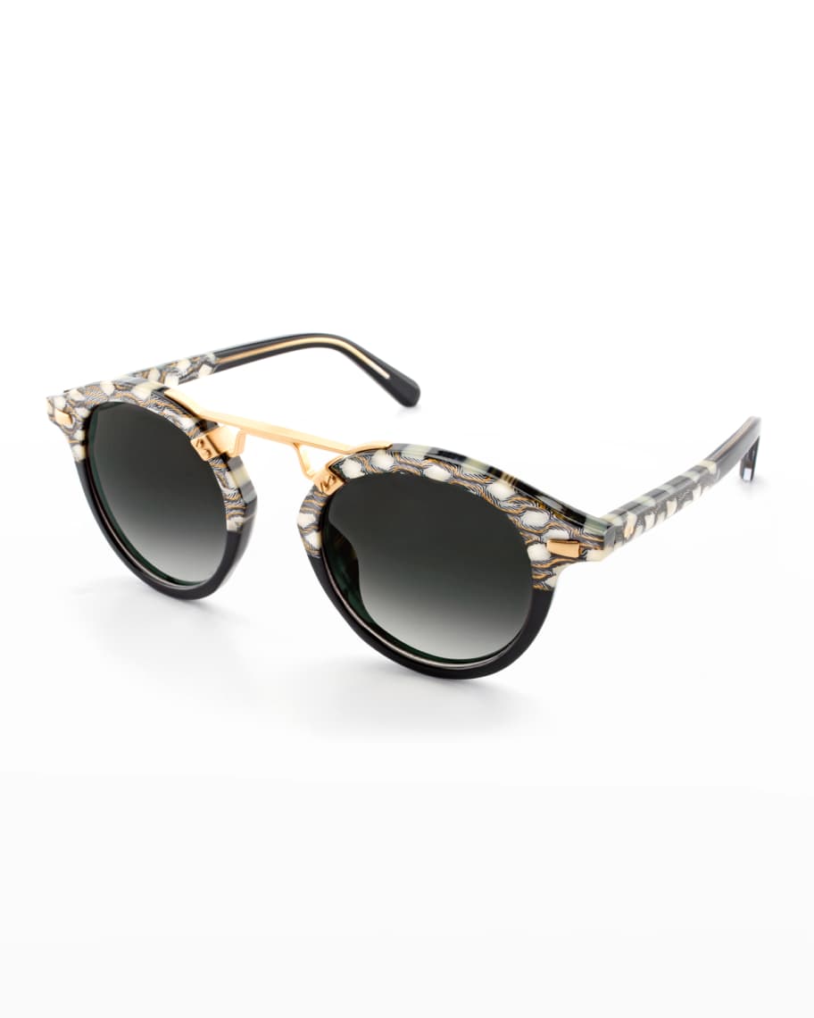 KREWE STL II Two-Tone Round Acetate Sunglasses, Black Pattern | Neiman ...