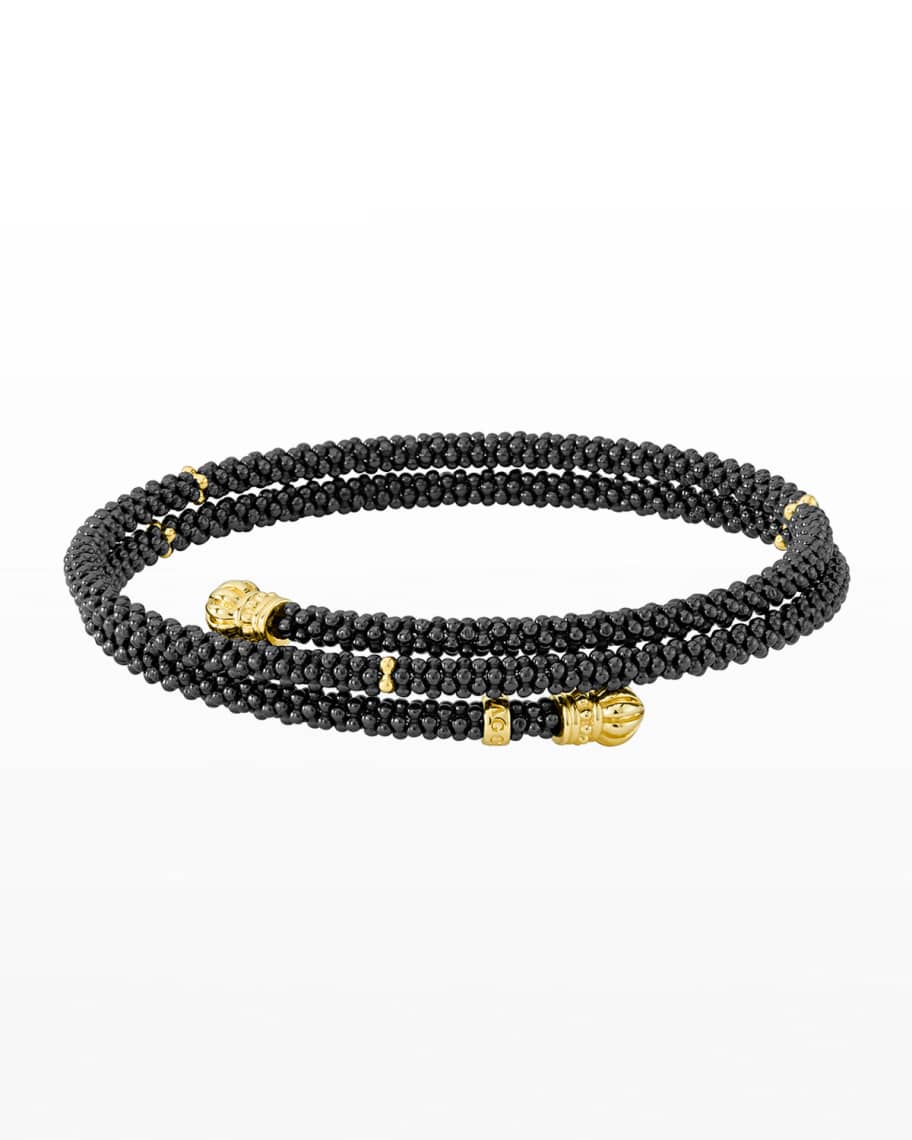 LAGOS 18K Gold & Black Caviar Station Bracelet | Neiman Marcus
