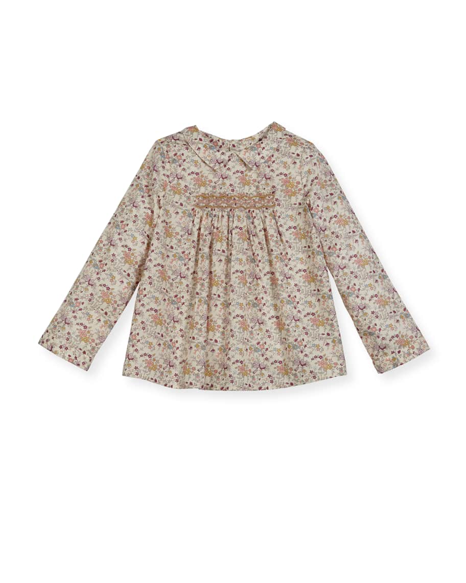 Bonpoint Girl's Floral-Print Smocked Blouse, Size 3-8 | Neiman Marcus