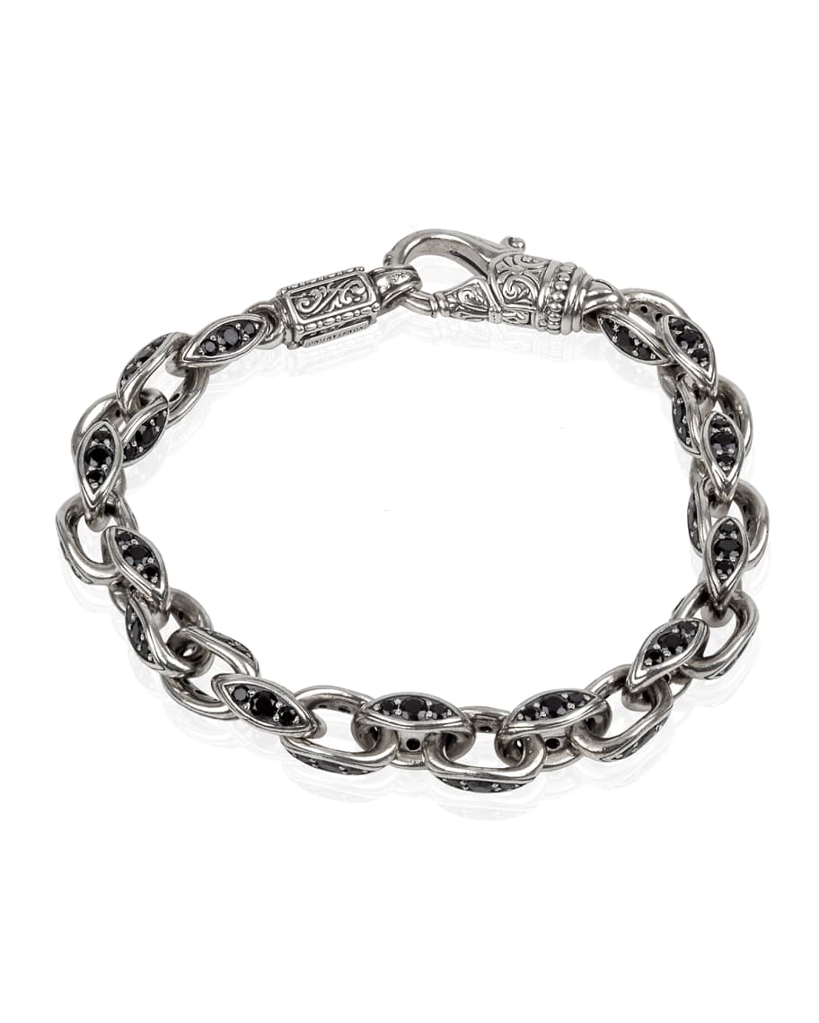 Konstantino Men's Plato Sterling Silver Link Bracelet with Black Spinel ...