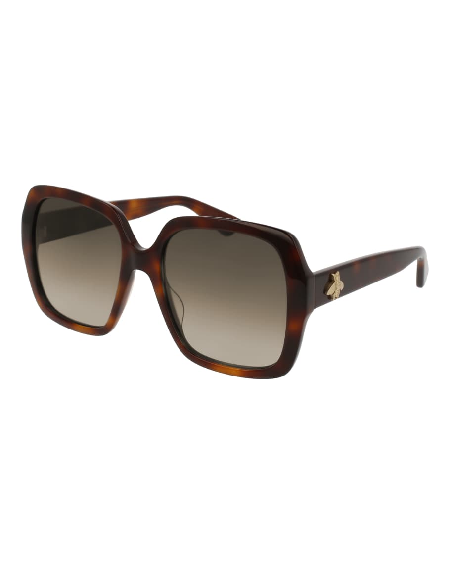 Gucci Square Bee & Logo Acetate Sunglasses | Neiman Marcus