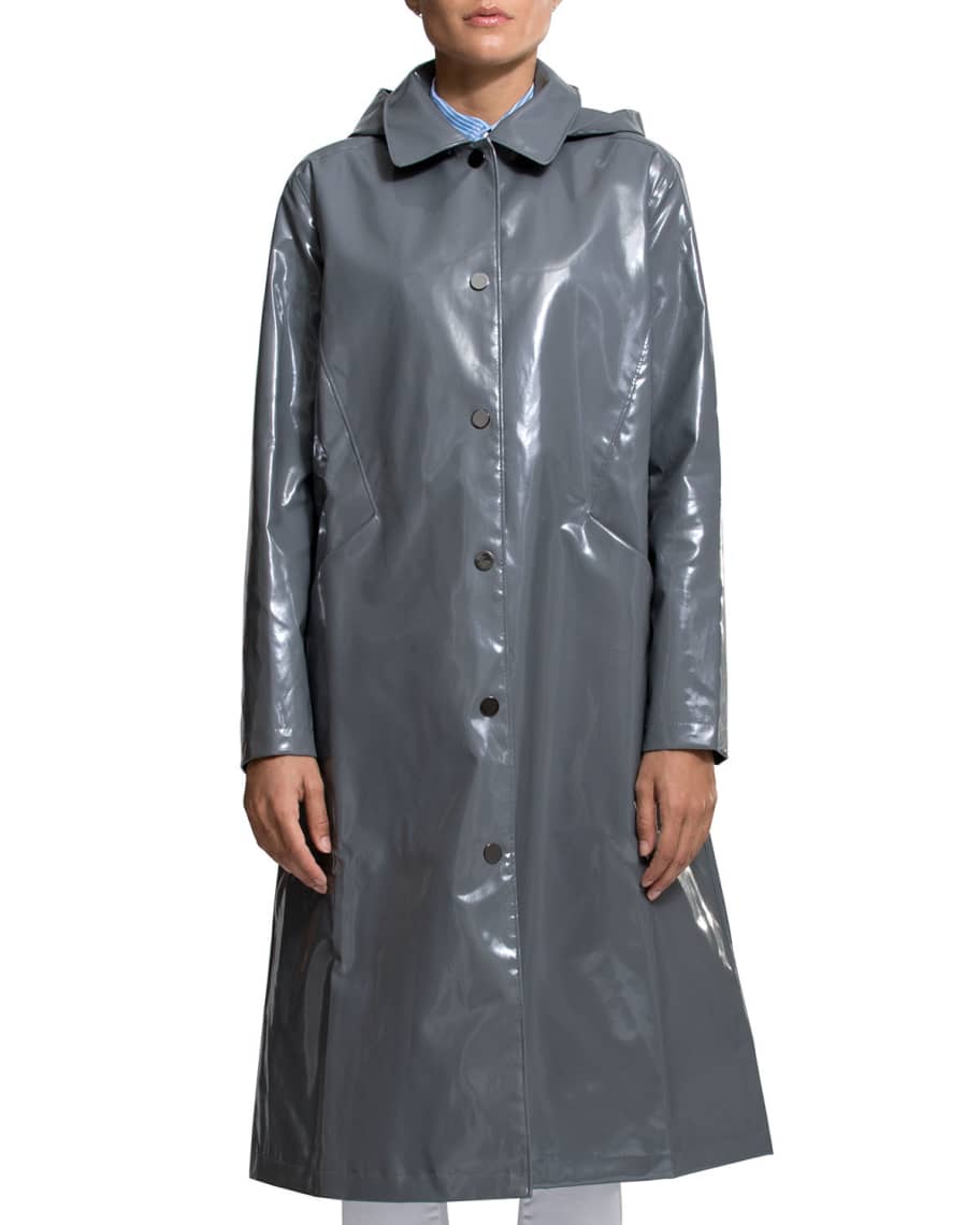 Jane Post Hooded SnapFront Long Rain Slicker Coat Neiman Marcus
