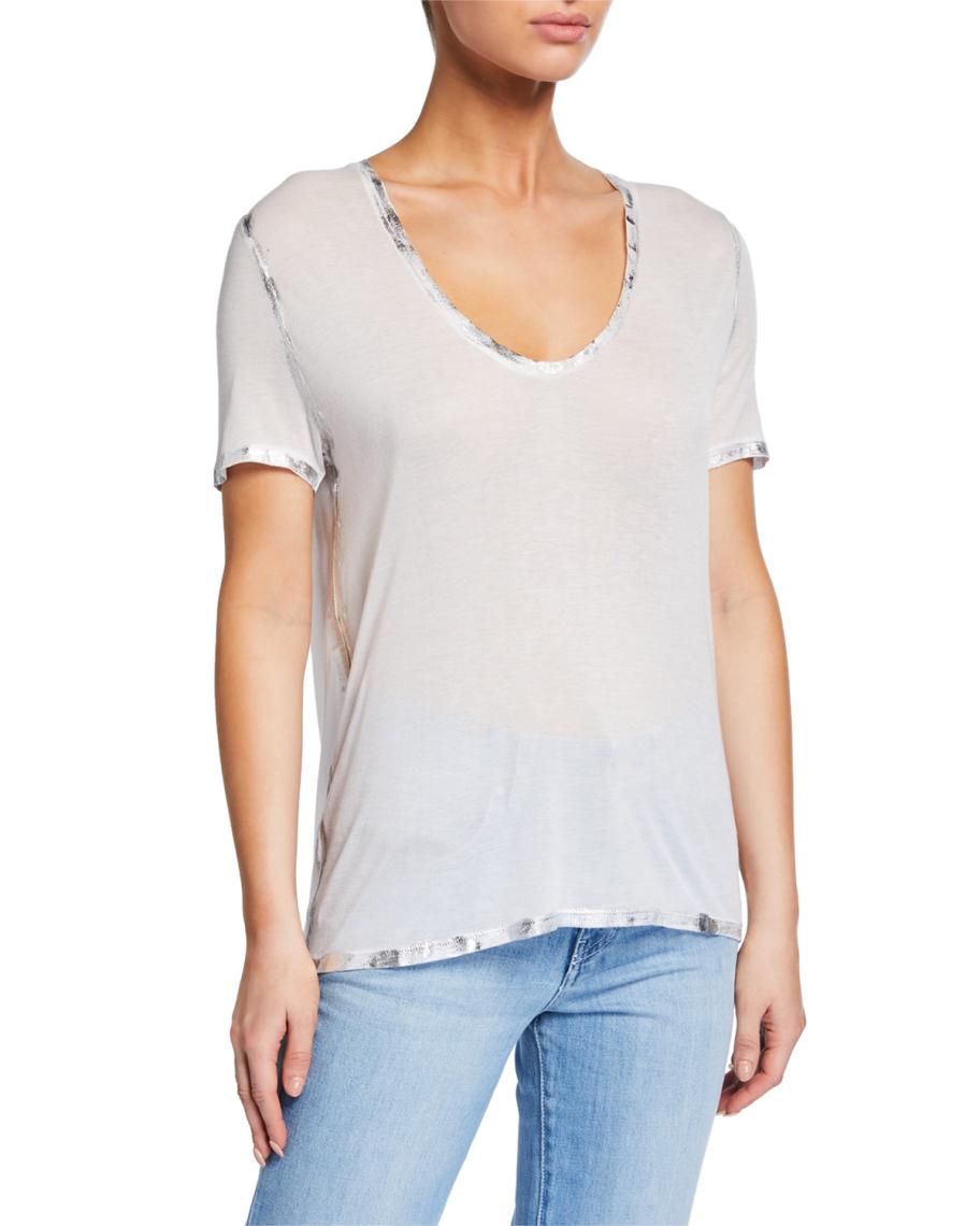 T-shirt Femme Zadig & Voltaire Tino Deluxe - Bleu Pétrole Taille S - Cachemire Mixte - Très Bon état