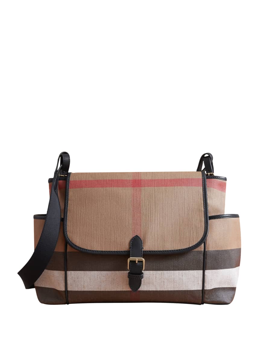 Burberry Flap-Top Check Canvas Diaper Bag