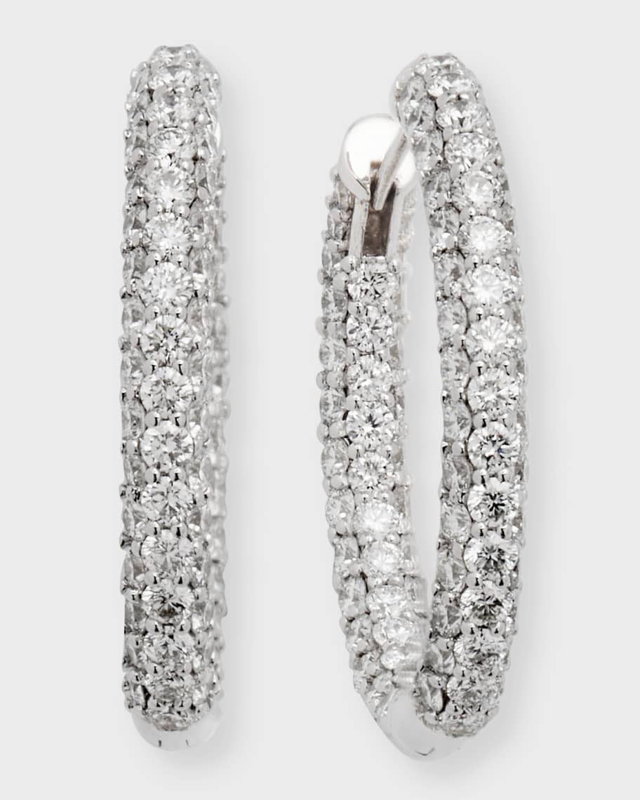 Neiman Marcus Diamonds Medium Pave Diamond Hoop Earrings in 18K White