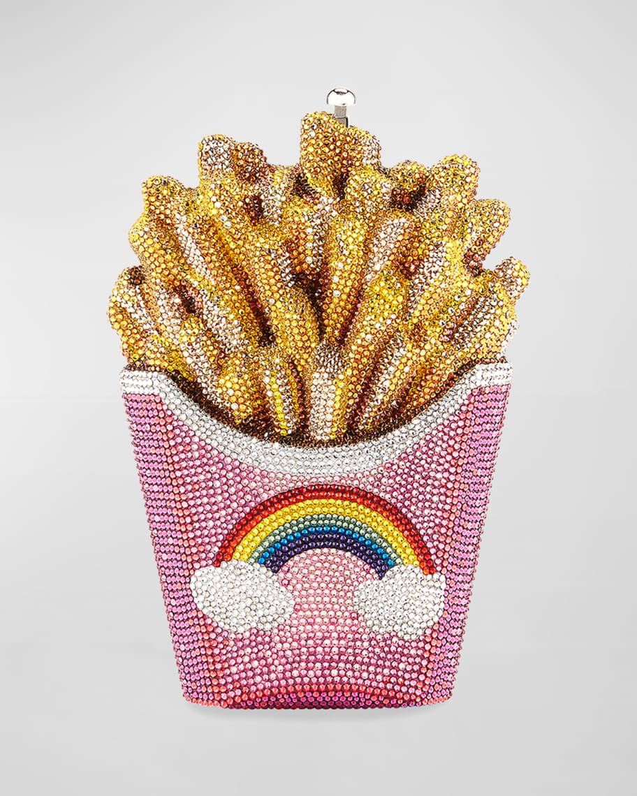 French Fries Chips Rainbow Clutch Minaudiere Handbag Women Crystal Evening  Purse