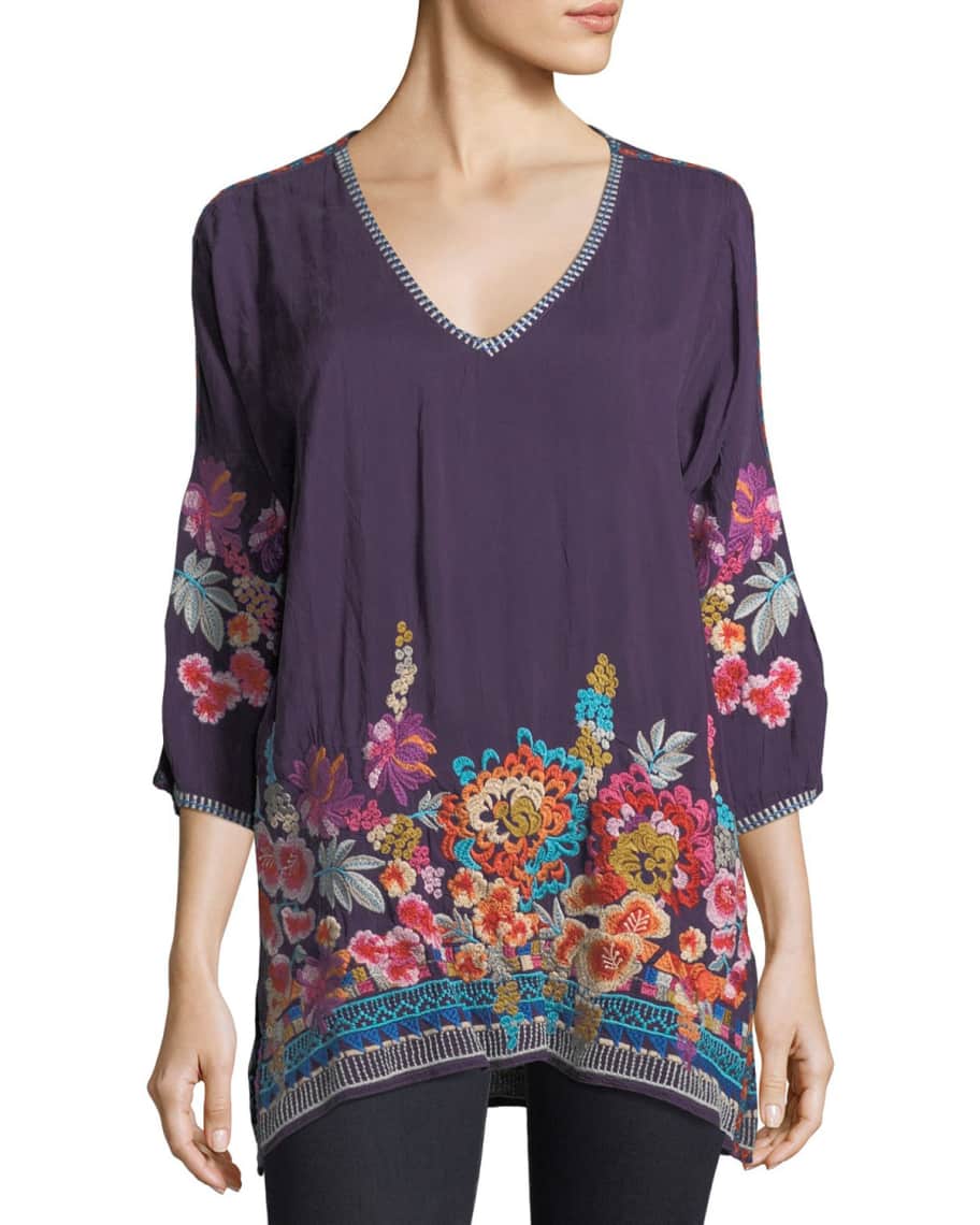 Johnny Was Araxi Floral-Embroidered Tunic | Neiman Marcus