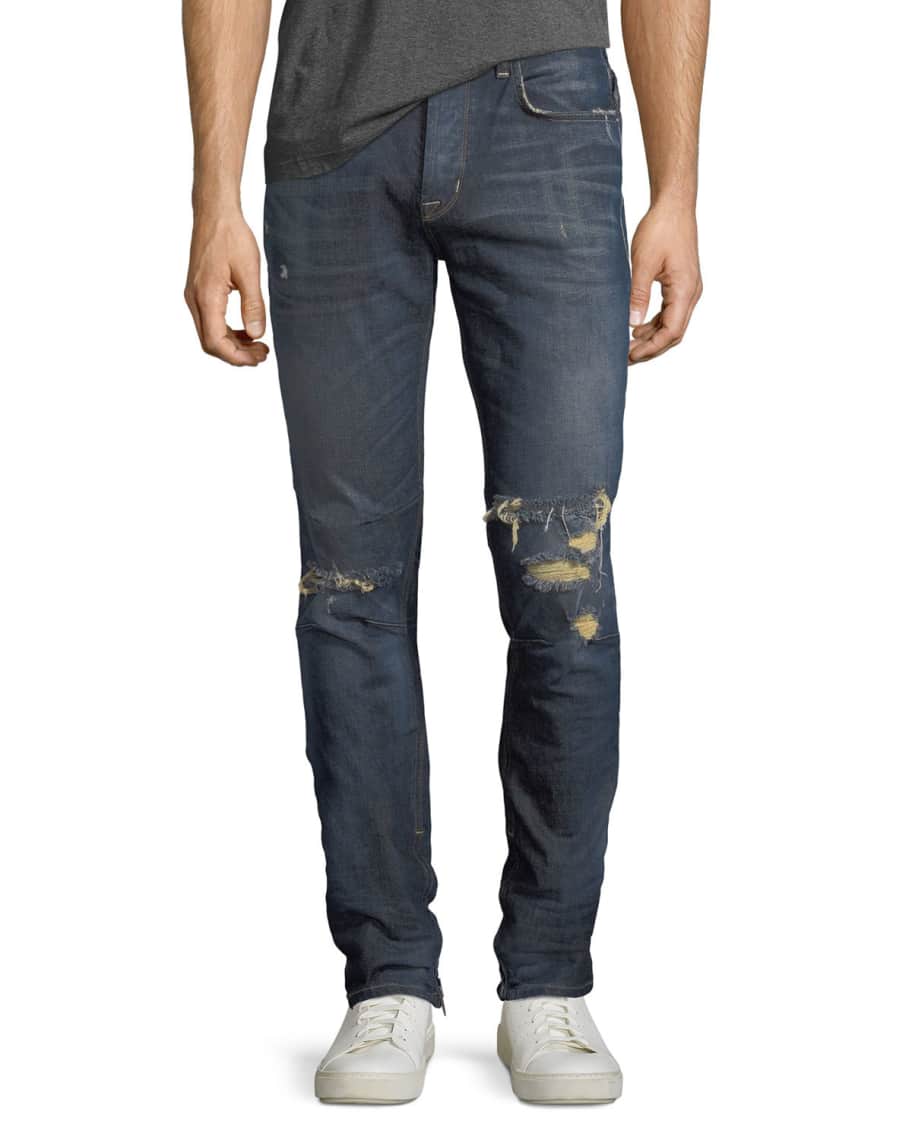 Hudson Men's Vaughn Skinny Ankle-Zip Destructed Jeans | Neiman Marcus