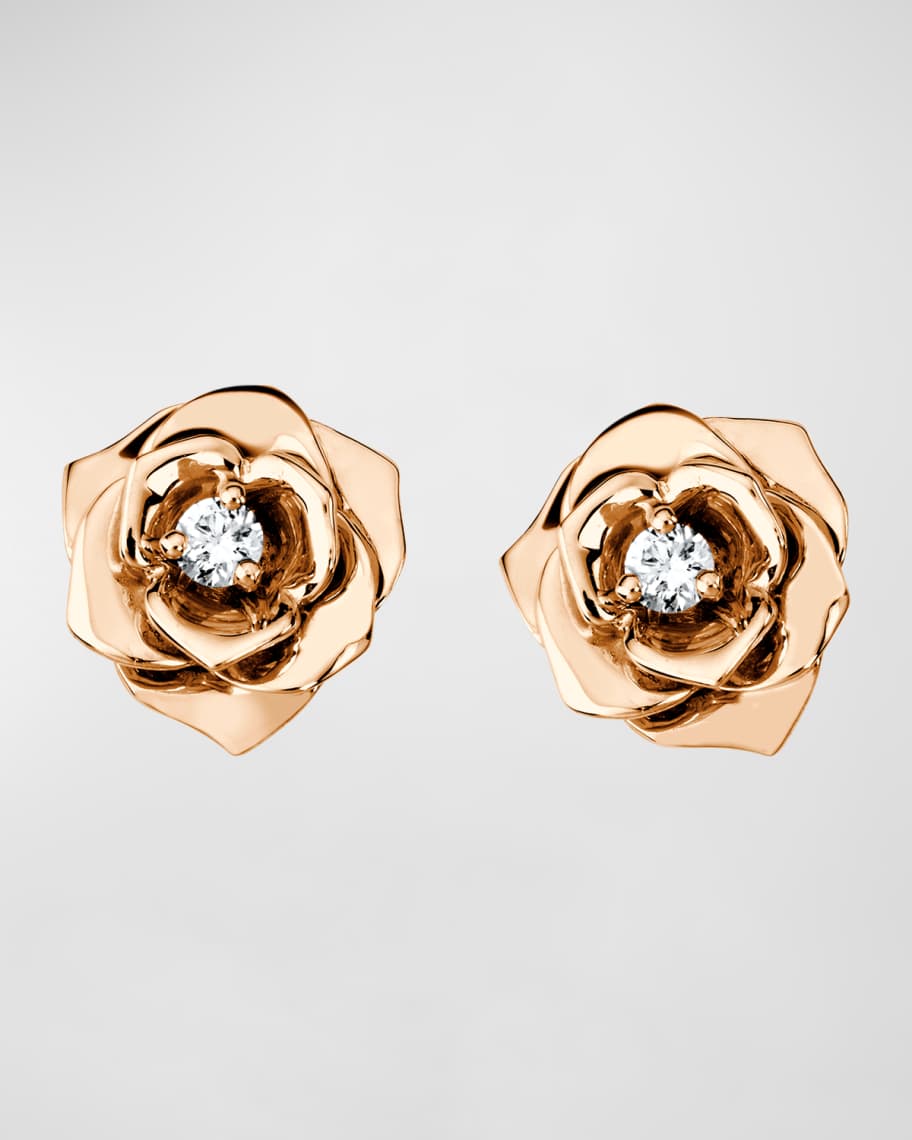 PIAGET Rose Gold Rose Diamond Stud Earrings | Neiman Marcus
