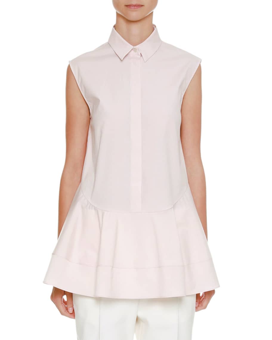 Jil Sander Spread-Collar Sleeveless Button-Front Shirt with Shaped ...