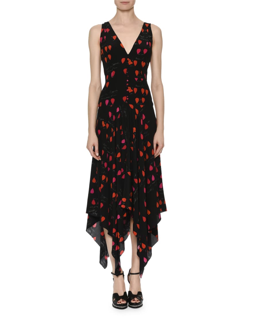 Alexander McQueen V-Neck Petal-Print Silk Crepe de Chine Dress with ...