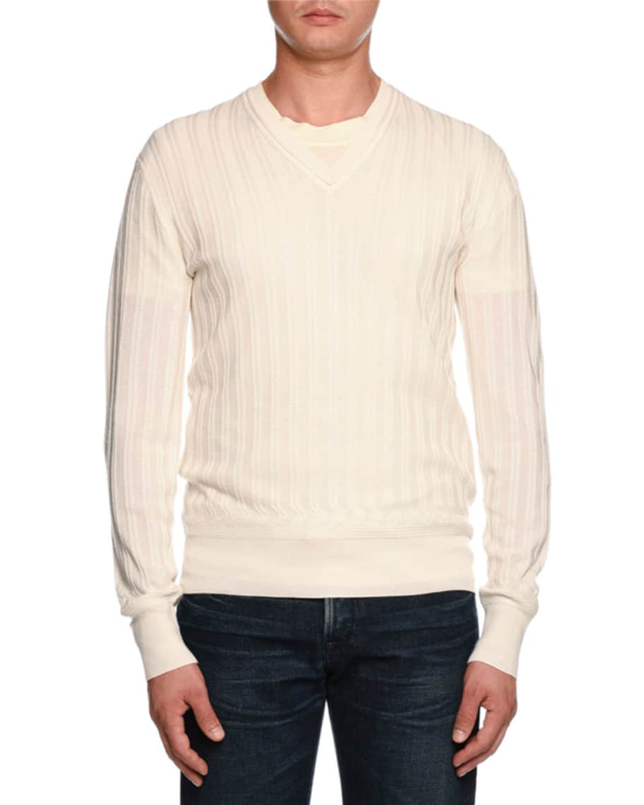 TOM FORD Cashmere-Silk Rib-Knit V-Neck Sweater | Neiman Marcus