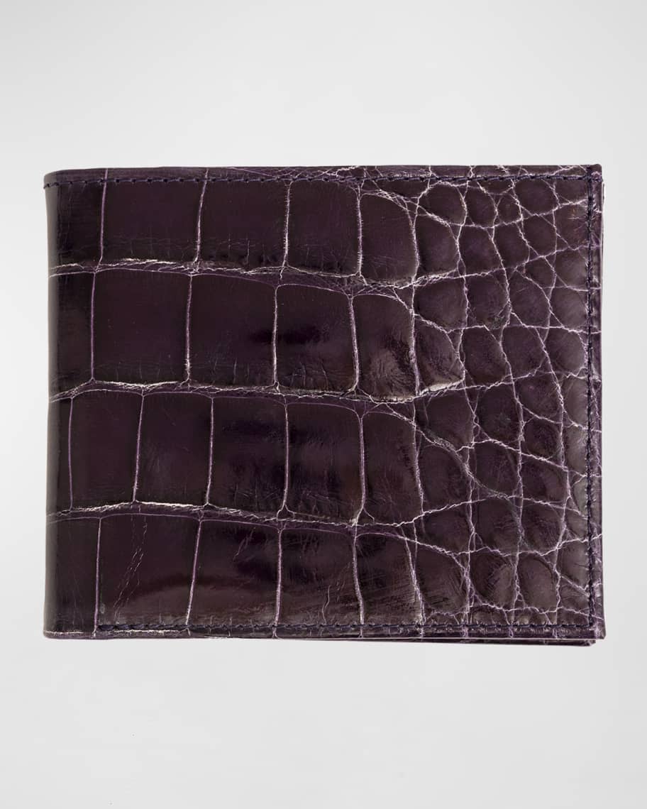 Abas Slim Alligator Bi-Fold Monogram Wallet | Neiman Marcus