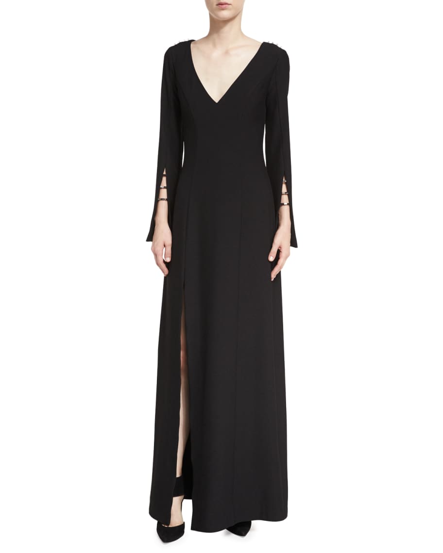 ZAC Zac Posen Paula V-Neck High-Slit Evening Gown | Neiman Marcus