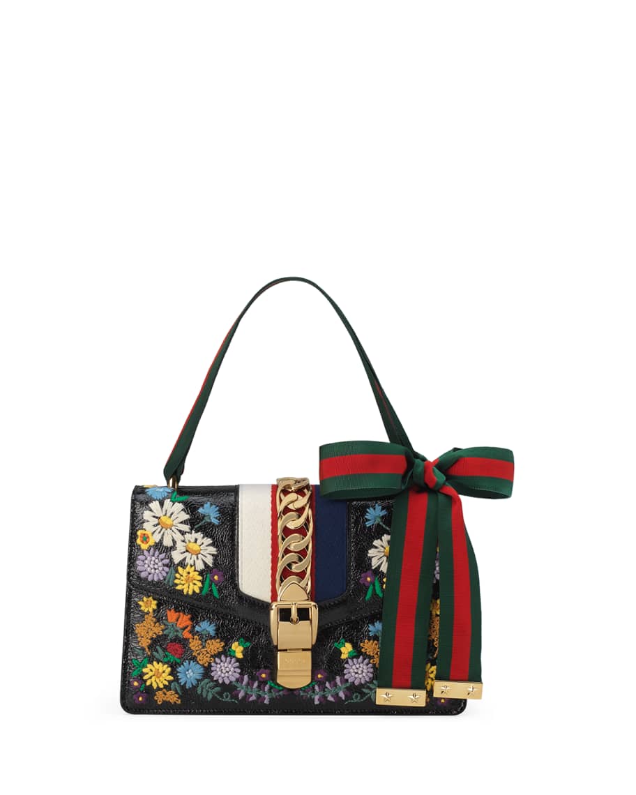 Gucci Sylvie Small Floral Leather Shoulder Bag | Neiman Marcus
