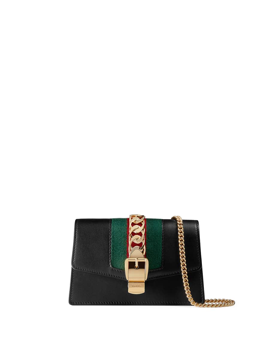 Gucci Bee Striped Leather Wallet on a Chain