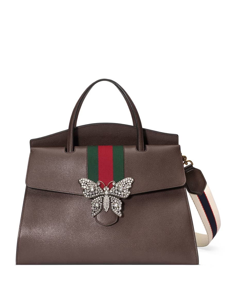 Gucci Linea Totem Large Leather Top Handle Bag with Butterfly Web Strap Neiman Marcus