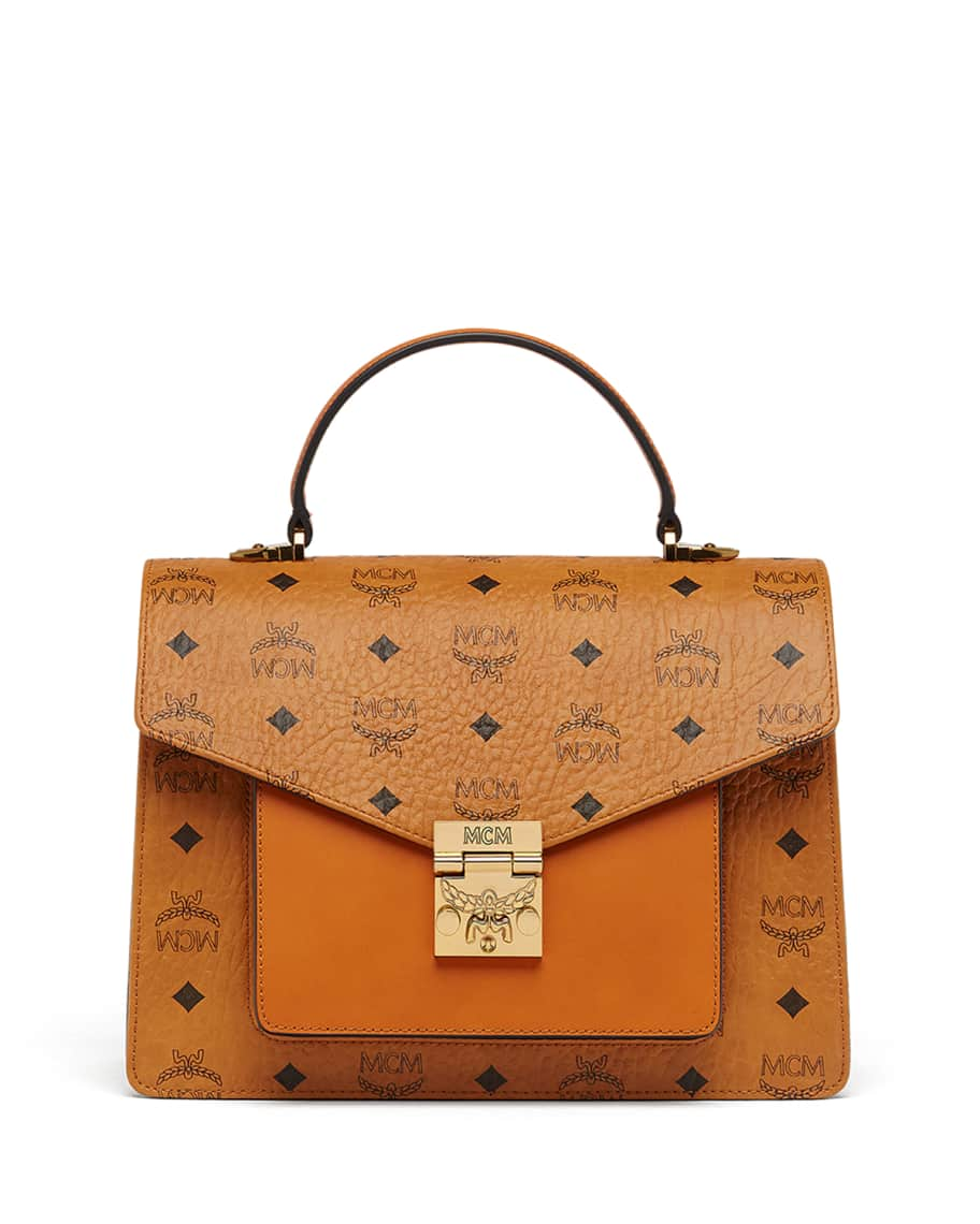 MCM Patricia Visetos Logo Satchel Bag