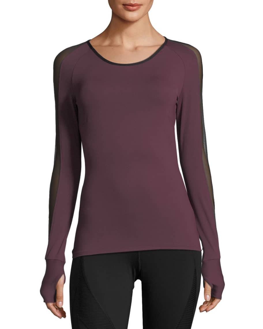 Michi Bolt Scoop-Neck Long-Sleeve Running Top with Mesh | Neiman Marcus